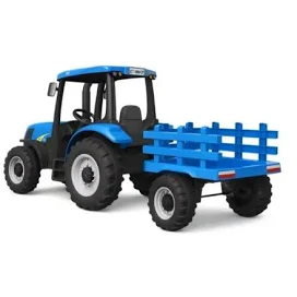 Blue New Holland ride-on tractor with trailer